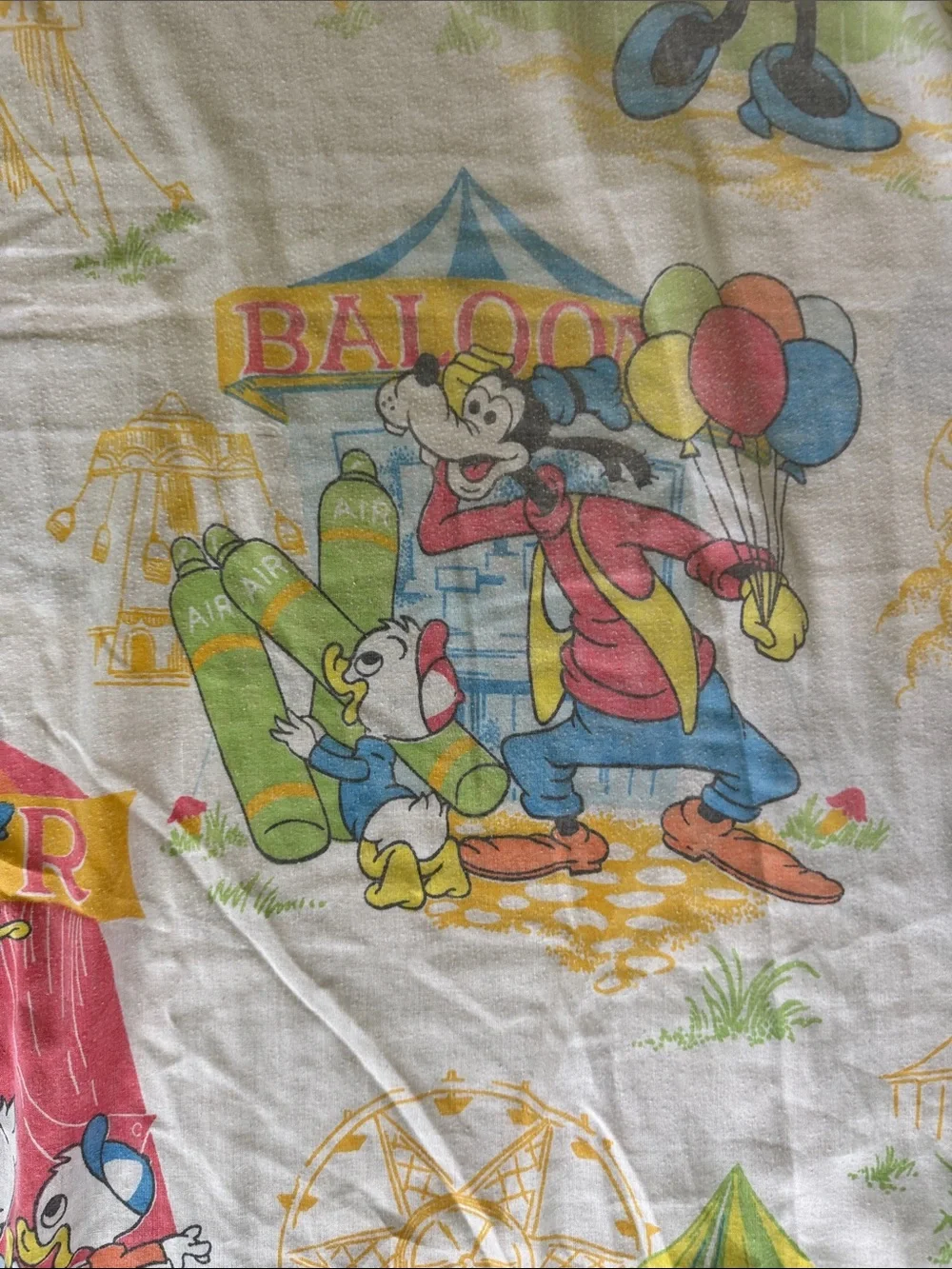 Vintage Disney Mickey Mouse Carnival Twin Fitted Sheet Donald Goofy USA